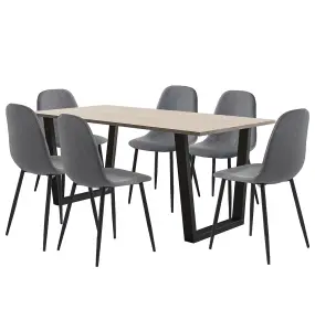 Hallowood Furniture Dudley 1.8m Dining Table Set with 6 Dark Grey Fabric Chairs