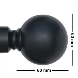 A.Unique Home Plain Round Ball Metal Extendable Curtain Pole with Rings and Fittings (25/28mm) - Matte Black, 120cm - 220cm Approx