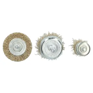 3pc Rotary Brass Coated Steel Wire Brush Set Metal Polishing Cup Wheel Flat