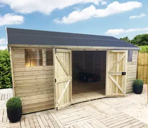 28 x 11 REVERSE Pressure Treated T&G Wooden Apex Garden Shed / Workshop - Double Doors (28' x 11' / 28ft x 11ft) (28x11)