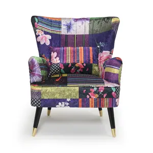 Fabric Patchwork Victoria Accent Wingback Chair