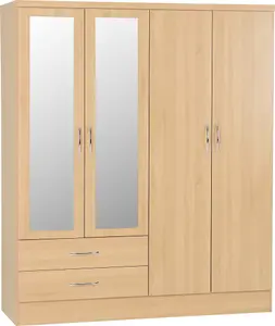 Nevada 4 Door 2 Drawer Mirrored Wardrobe in Sonoma Oak Effect Finish