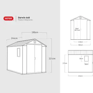 Keter Darwin 8x6 ft Apex Green Plastic 2 door Shed with floor & 1 window (Base included)