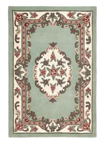 Green Traditional Wool Rug, Handmade Rug with 25mm Thickness, Green Floral Rug for Bedroom, & Living Room-60cm X 120cm