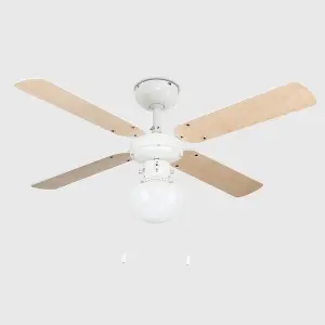 ValueLights White 42" Modern Ceiling Fan With Light And Beech White Reversible Blades