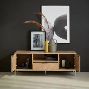 sweeek. 2-cupboard herringbone TV stand Budapest Natural 120x40x45 cm