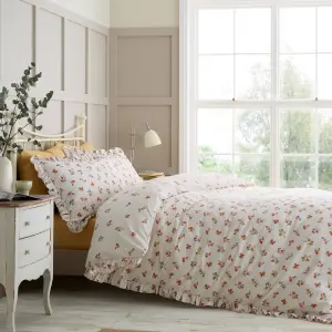 Catherine Lansfield Frill Ditsy Floral Reversible Duvet Cover Set with Pillowcases Cream