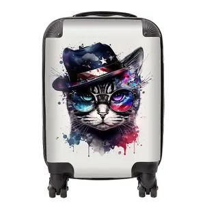 American Shorthair Cat Face Glasses Splashart Suitcase - Small