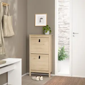 Barcelona Shoe Cabinet 2 Flap Doors in Jackson Hickory Oak