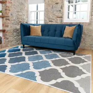 Navy Blue Grey Modern Trellis Living Area Rug 120x170cm