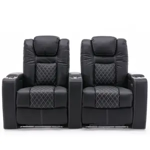 Broadway 2 Seater Electric Recliner Cinema Sofa USB Charging Led Base (Black w White Stitching)