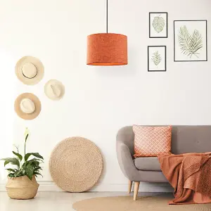 Contemporary and Sleek Orange Natural Linen Fabric Drum Lamp Shade 60w Max