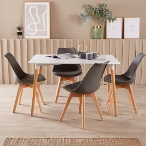 Home Source Braga White Dining Table with 4 Grey Lisbon Chairs Set