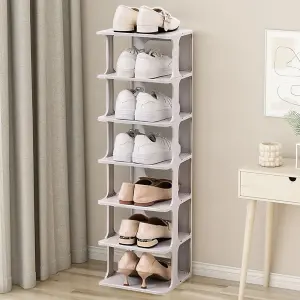 6-Tier 6-Pair Off-White Stackable Plastic Shoe Rack Shoe Storage Organizer for Closet Bedroom Entryway