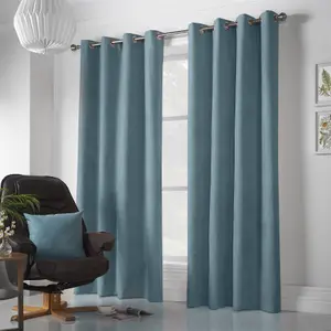 Velvet Chenille Ring Top Curtains 142cm x 137cm Teal