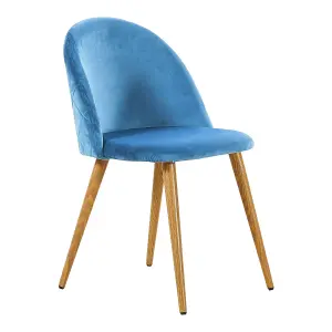 Single Lucia Velvet Dining Chairs Upholstered Dining Room Chairs, Blue