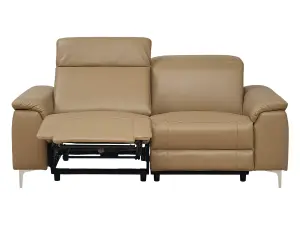 3 Seater Electric Reclining Sofa With Wireless Charger and Adjustable Headrests in Beige Leather - Solero