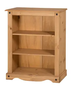 Mercers Furniture Corona Small Bookcase 2 Shelf Low Storage Solid Pine with Mexican Styling