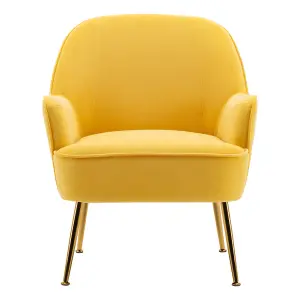 Yellow Velvet Effect Relaxer Chair Occasional Armchair with Gold Plated Feet Yellow