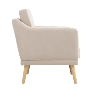 Beige Linen Upholstered Home Office Armchair Recliner Chair Sofa Chair with Wood Legs