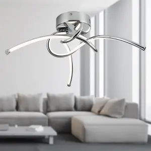 First Choice Lighting Set of 2 Twist Chrome LED Flush Ceiling Lights