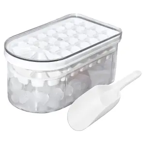 Ice Cube Tray & Container - Multi Layer Ice Bucket Storage Box with Scoop & 2 Moulds That Make Up to 58 Cubes - 10 x 11.5 x 21cm