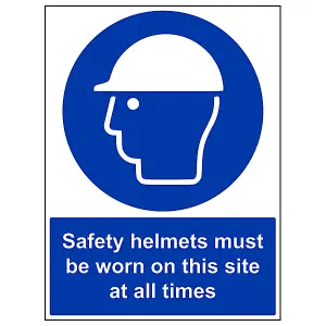 Safety Helmets Worn At All Times Sign - Adhesive Vinyl 300x400mm (x3)