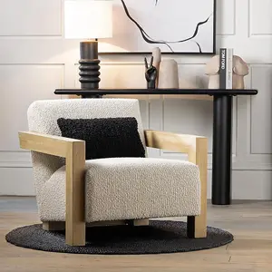 Seville Armchair Cream Boucle Upholstered Fabric Seat Solid Block Accent Frame