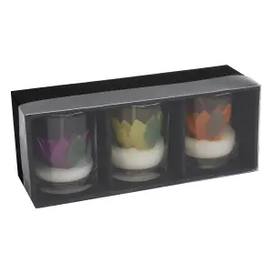 Votive Candles Unscented Lotus Flower Themed Set of 3 by Laeto Ageless Aromatherapy - FREE DELIVERY INCLUDED