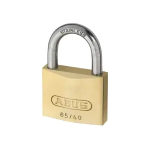 ABUS Mechanical 65IB/40mm Brass Padlock Stainless Steel Long Shackle 63mm Carded