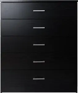 Black Chest of 5 Drawers Wood With Anti Bowing Support 90 x 75 x 36 cm