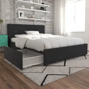 Kelly Bed with Storage Fabric Dark Grey, Double