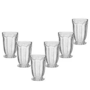 Set of 6 Vintage Luxury Clear Embossed Drinking Tall Tumbler Glasses 340ml