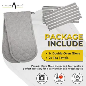 Penguin Home 3 Piece Oven Glove & Tea Towel Set