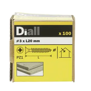 Diall Yellow-passivated Carbon steel Screw (Dia)3mm (L)20mm, Pack of 100