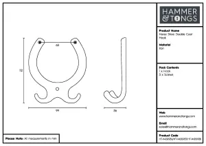 Hammer & Tongs - Horse Shoe Double Coat Hook - W100mm x H110mm - Black