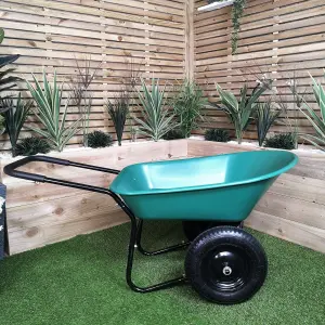 Heavy Duty 2 Wheel Outdoor Pneumatic Plastic Garden Wheelbarrow in Green