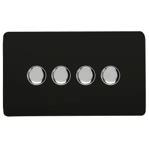 Trendi Switch 4 Gang 1 or 2 way 150w Rotary LED Dimmer Light Switch in Matt Black