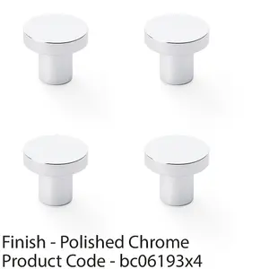 4 PACK - Slim Round Door Knob - Polished Chrome 30mm Modern Cupboard Cabinet Pull Handle