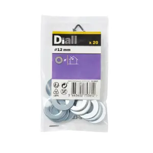 Diall M12 Carbon steel Flat Washer, (Dia)12mm, Pack of 20