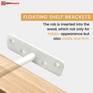 Highdecora Floating Shelf T Brackets Mounted Solid Steel Hidden Brackets for Wood Shelves 6Pcs with Screws & Plugs (White, 100mm)