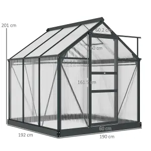 Outsunny 6x6ft Walk-In Polycarbonate Greenhouse Plant Grow Galvanized Aluminium