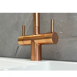 Liquida W03CP Swivel Spout Swan Neck Twin Lever Copper Kitchen Mixer Tap