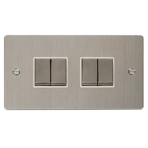 Flat Plate Stainless Steel 10A 4 Gang 2 Way Ingot Light Switch - White Trim - SE Home