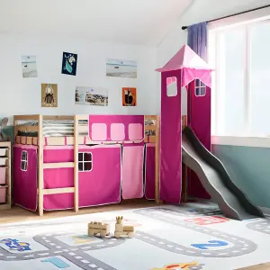 Berkfield Kids' Loft Bed with Tower Pink 90x190 cm Solid Wood Pine