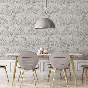 Arthouse Luxury Leaf Soft Silver Wallpaper