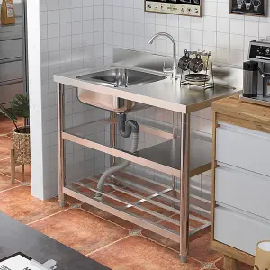 1 Compartment Commercial Floorstanding Stainless Steel Kitchen Sink with Storage Shelf 100cm