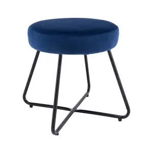 Turio Deep blue Velvet effect Padded Stool