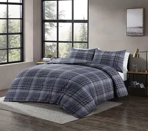 Wesley Reversible Checked Duvet Cover Set Indigo Blue Bedding Set