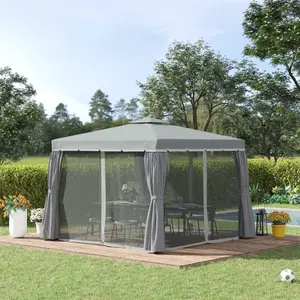 Outsunny 3 x 3(m) Patio Gazebo Garden Shelter w/ Mosquito Netting, Dark Grey